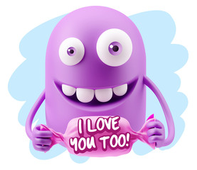 3d Illustration Laughing Character Emoji Expression saying I Lov