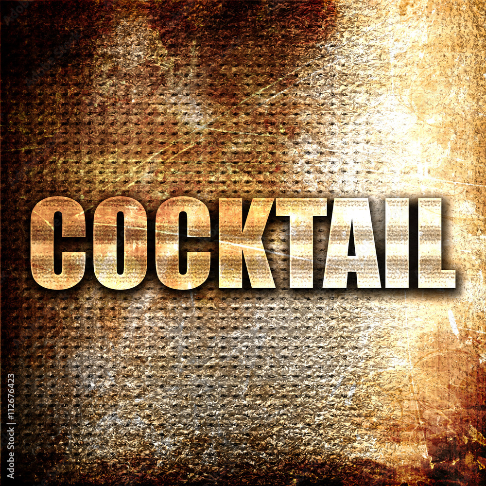 Poster cocktail, 3d rendering, metal text on rust background