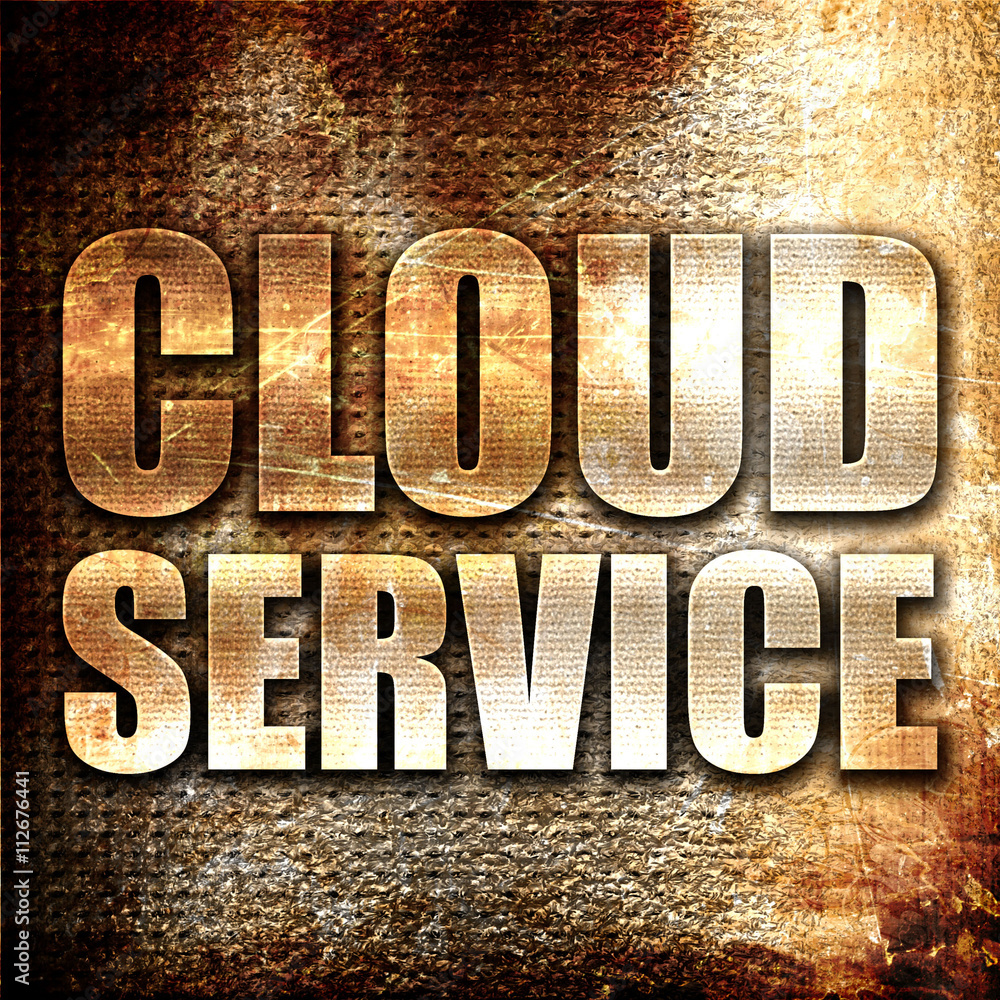 Poster cloud service, 3d rendering, metal text on rust background