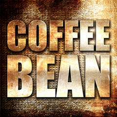 coffee bean, 3D rendering, metal text on rust background