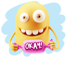 3d Illustration Laughing Character Emoji Expression saying Okay