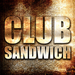 club sandwich, 3D rendering, metal text on rust background