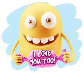 3d Illustration Laughing Character Emoji Expression saying I Lov