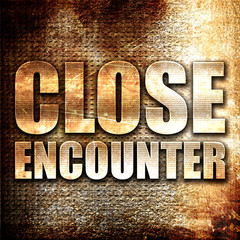 close encounter, 3D rendering, metal text on rust background