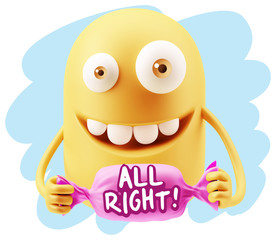 3d Rendering Smile Character Emoticon Expression saying All Righ