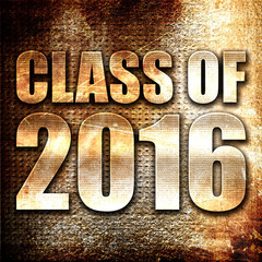 class of 2016, 3D rendering, metal text on rust background