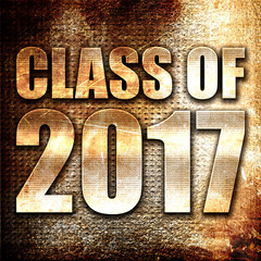 class of 2017, 3D rendering, metal text on rust background