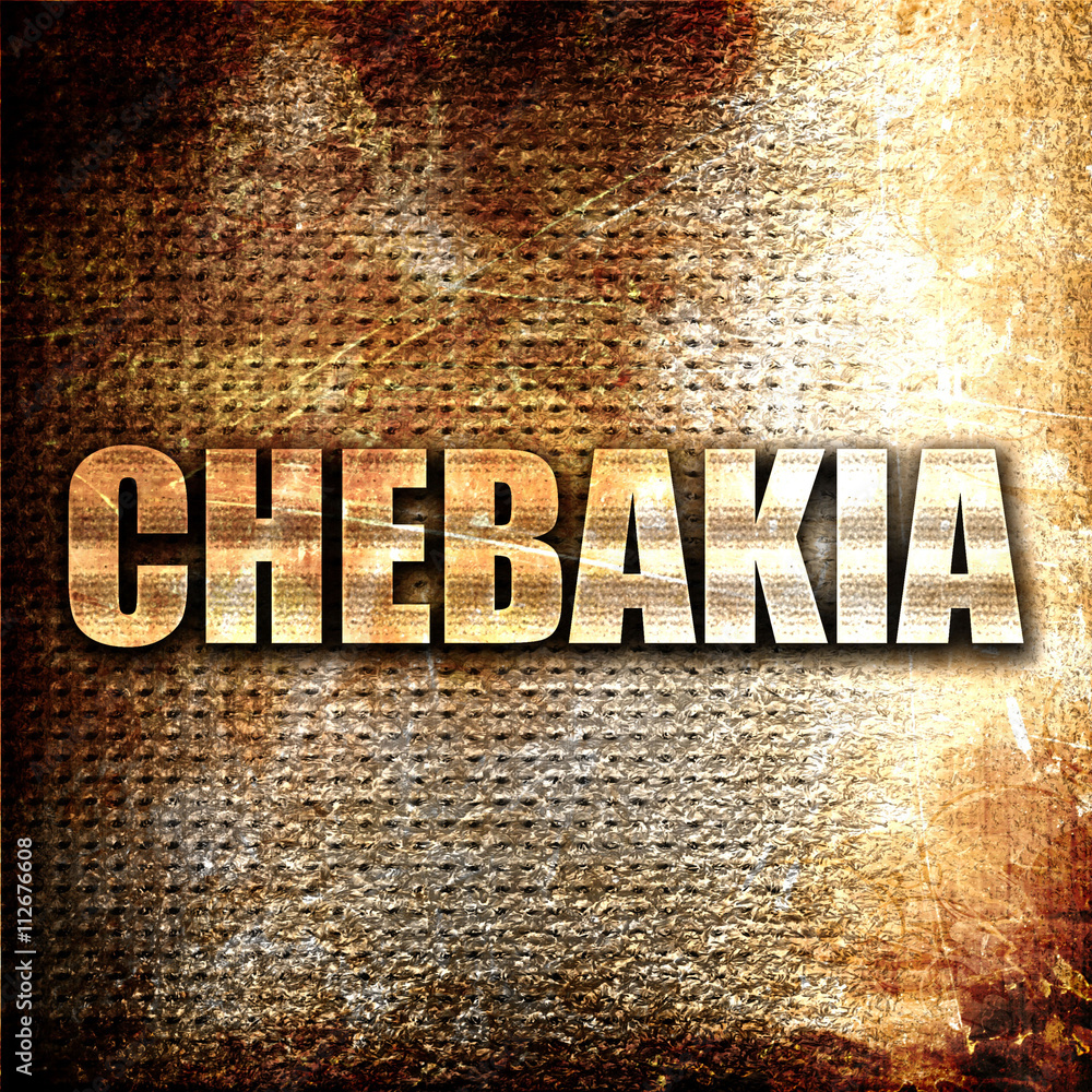 Poster chebakia, 3d rendering, metal text on rust background