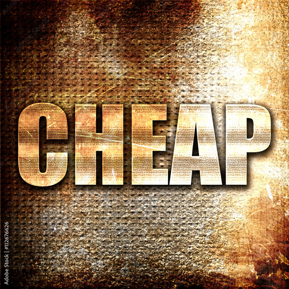 Poster cheap, 3d rendering, metal text on rust background