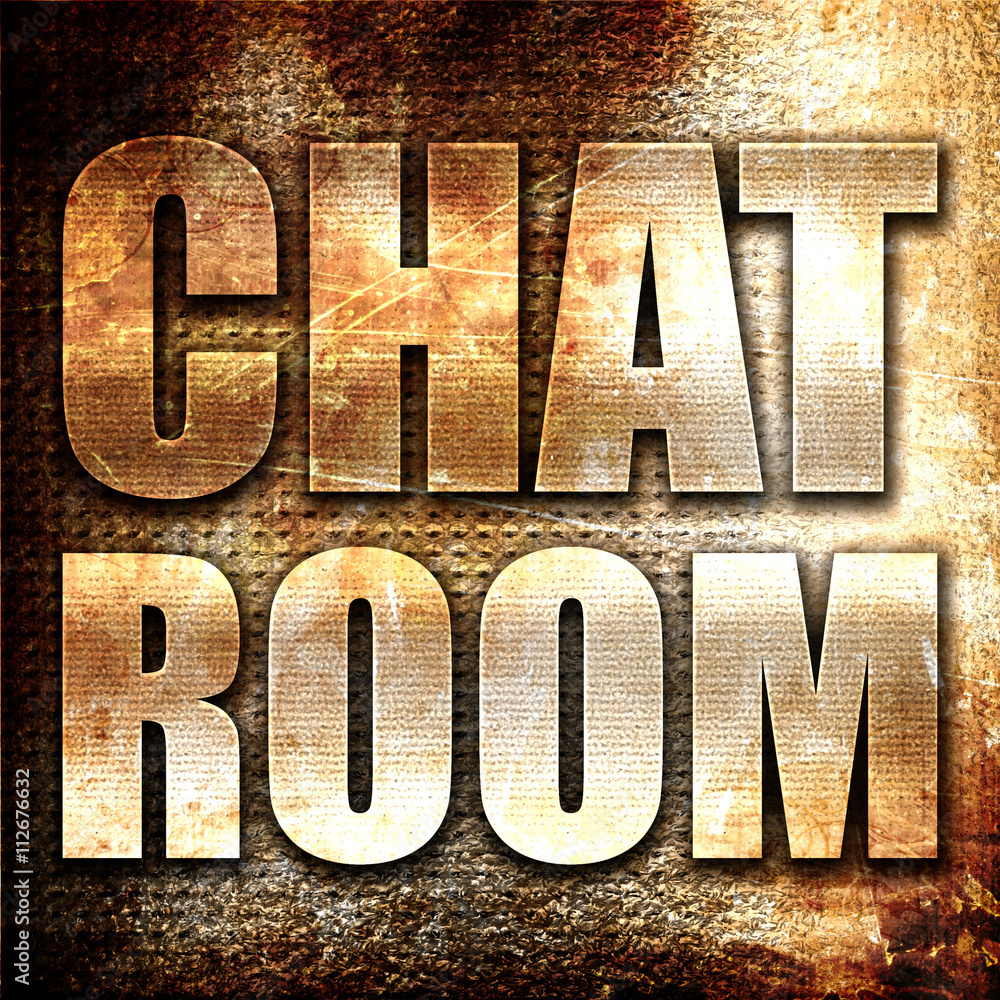 Poster chatroom, 3d rendering, metal text on rust background