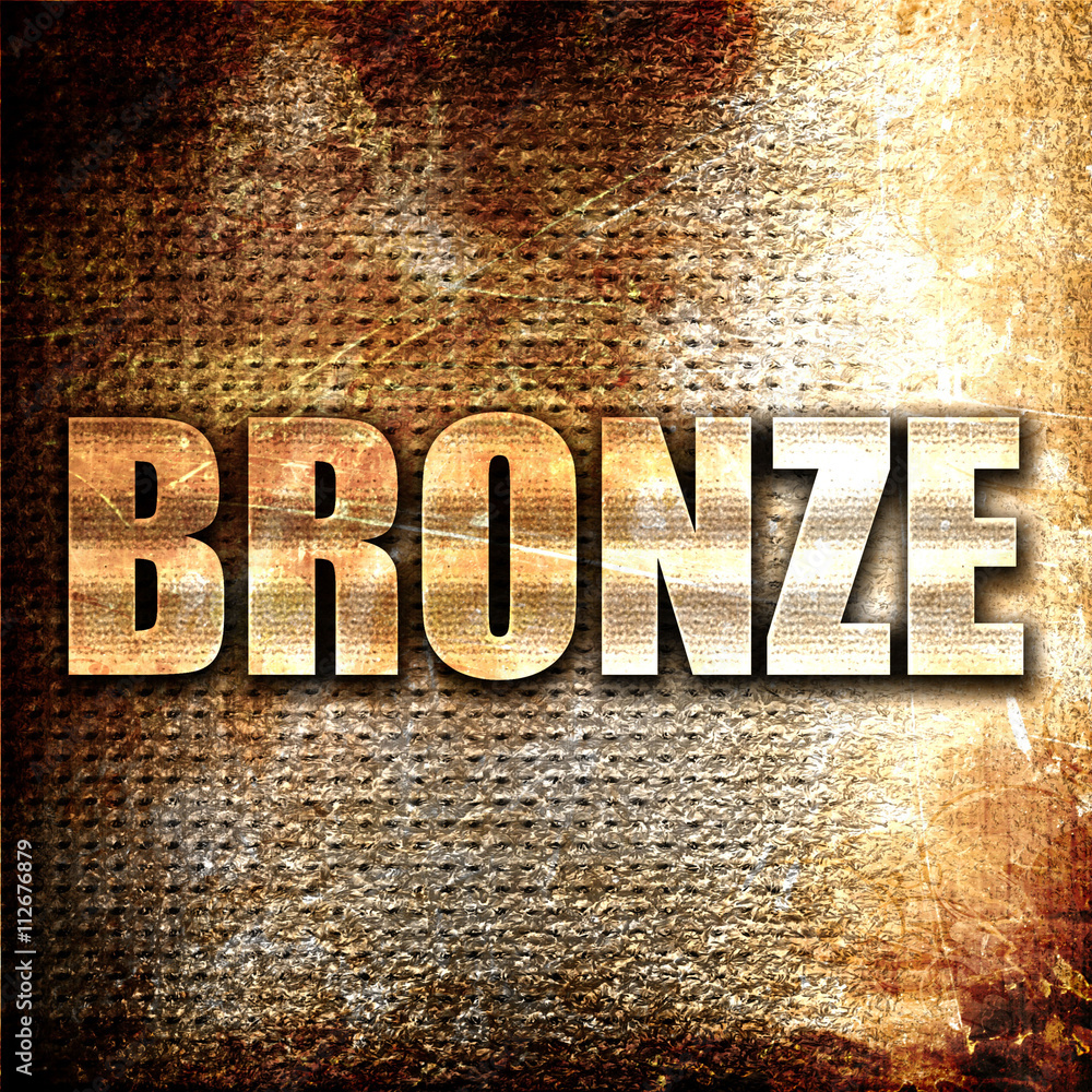 Poster bronze, 3d rendering, metal text on rust background