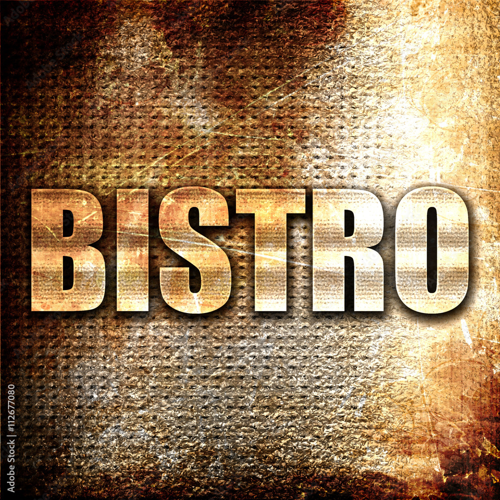 Poster bistro, 3d rendering, metal text on rust background