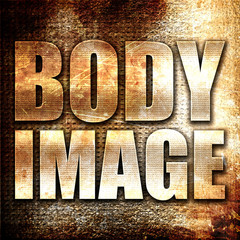 body image, 3D rendering, metal text on rust background