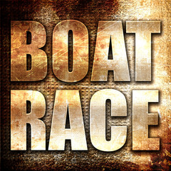 boat race, 3D rendering, metal text on rust background