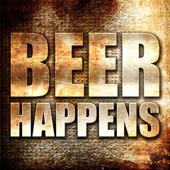 beer happens, 3D rendering, metal text on rust background
