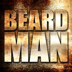 beard man, 3D rendering, metal text on rust background