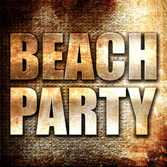 beach party, 3D rendering, metal text on rust background