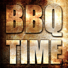 bbq time, 3D rendering, metal text on rust background