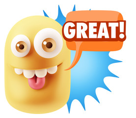 3d Illustration Laughing Character Emoji Expression saying Great