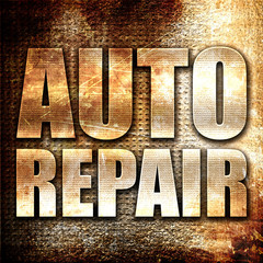 auto repair, 3D rendering, metal text on rust background