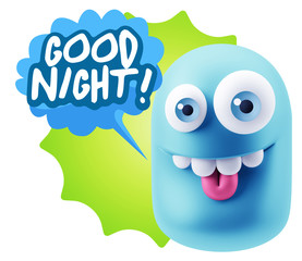 3d Rendering Smile Character Emoticon Expression saying Good Nig