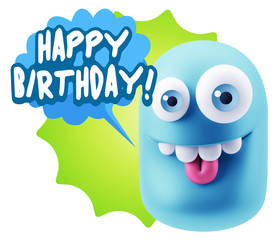 3d Rendering Smile Character Emoticon Expression saying Happy Bi