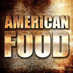 american food, 3D rendering, metal text on rust background