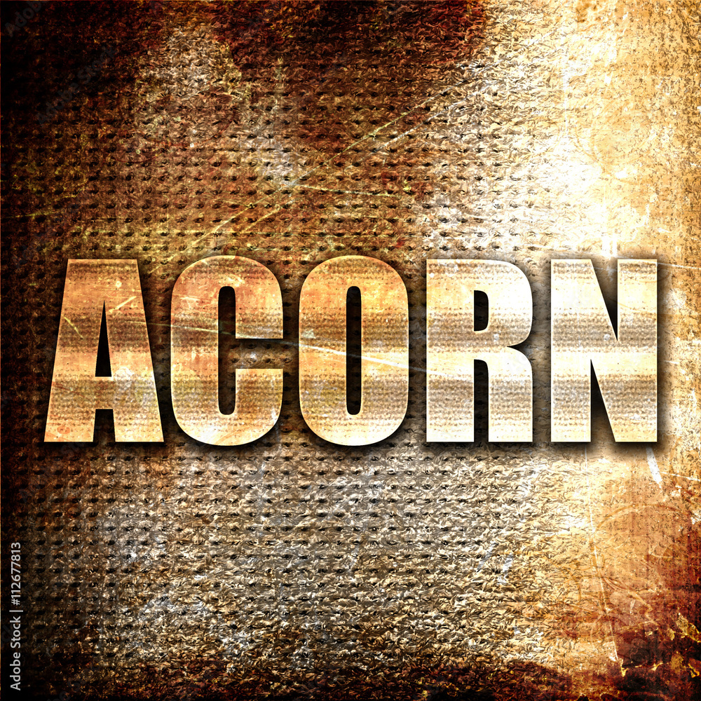 Poster acorn, 3d rendering, metal text on rust background