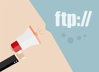 ftp. vector flat design business illustration concept. Digital marketing business man holding megaphone for website and promotion banners.