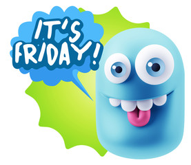 3d Rendering Smile Character Emoticon Expression saying It's Fri