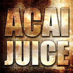 acai juice, 3D rendering, metal text on rust background