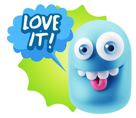 3d Rendering Smile Character Emoticon Expression saying I Love I