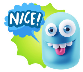 3d Rendering Smile Character Emoticon Expression saying Nice wit