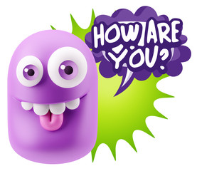 3d Rendering Smile Character Emoticon Expression saying How Are