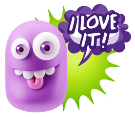 3d Rendering Smile Character Emoticon Expression saying I Love I