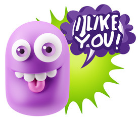 3d Illustration Laughing Character Emoji Expression saying I Lik