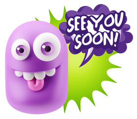 3d Rendering Smile Character Emoticon Expression saying See You