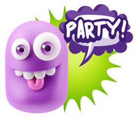 3d Rendering Smile Character Emoticon Expression saying Party wi