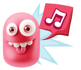3d Rendering Smile Character Emoticon Expression saying Music No