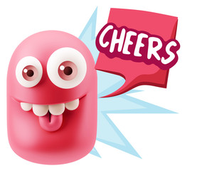 3d Rendering Smile Character Emoticon Expression saying Cheers w