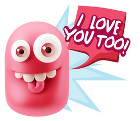 3d Illustration Laughing Character Emoji Expression saying I Lov