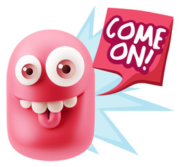 3d Illustration Laughing Character Emoji Expression saying Come
