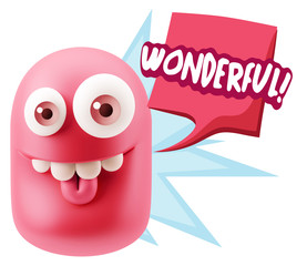 3d Rendering Smile Character Emoticon Expression saying Wonderfu