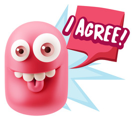 3d Illustration Laughing Character Emoji Expression saying I Agr