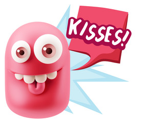 3d Rendering Smile Character Emoticon Expression saying Kisses w