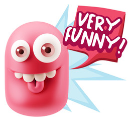 3d Rendering Smile Character Emoticon Expression saying Very Fun