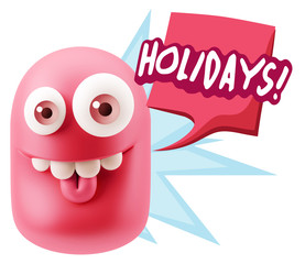 3d Rendering Smile Character Emoticon Expression saying Holidays