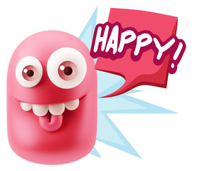 3d Rendering Smile Character Emoticon Expression saying Happy wi