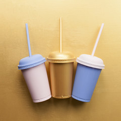 Gold serenity rose cups straw.Drink trend fashion poster - 112678485