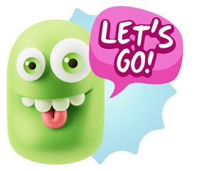 3d Rendering Smile Character Emoticon Expression saying Let'S Go